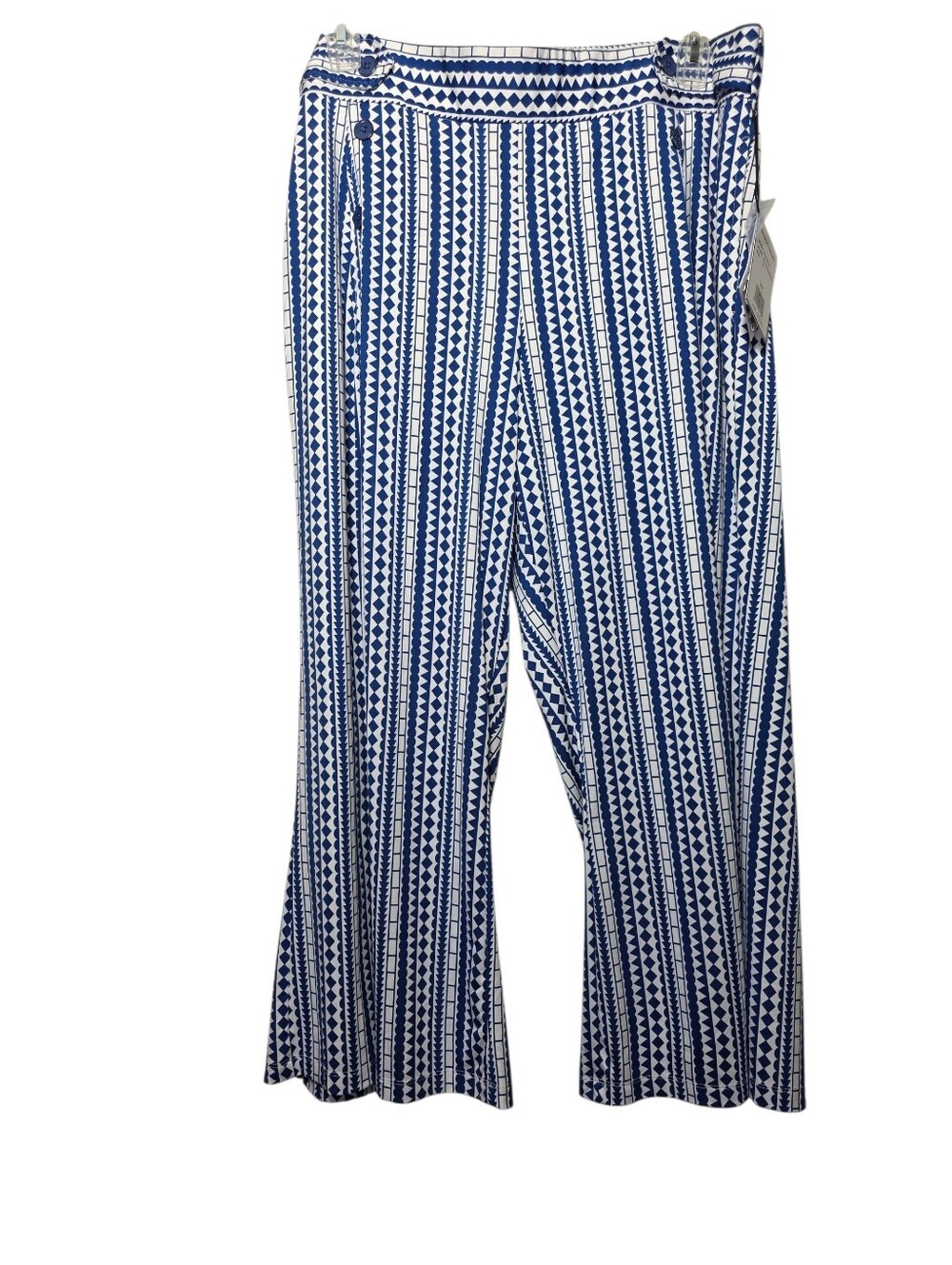 Robert Louis Blue & White Patterned Wide Leg Palazzo Pants 3X NWT